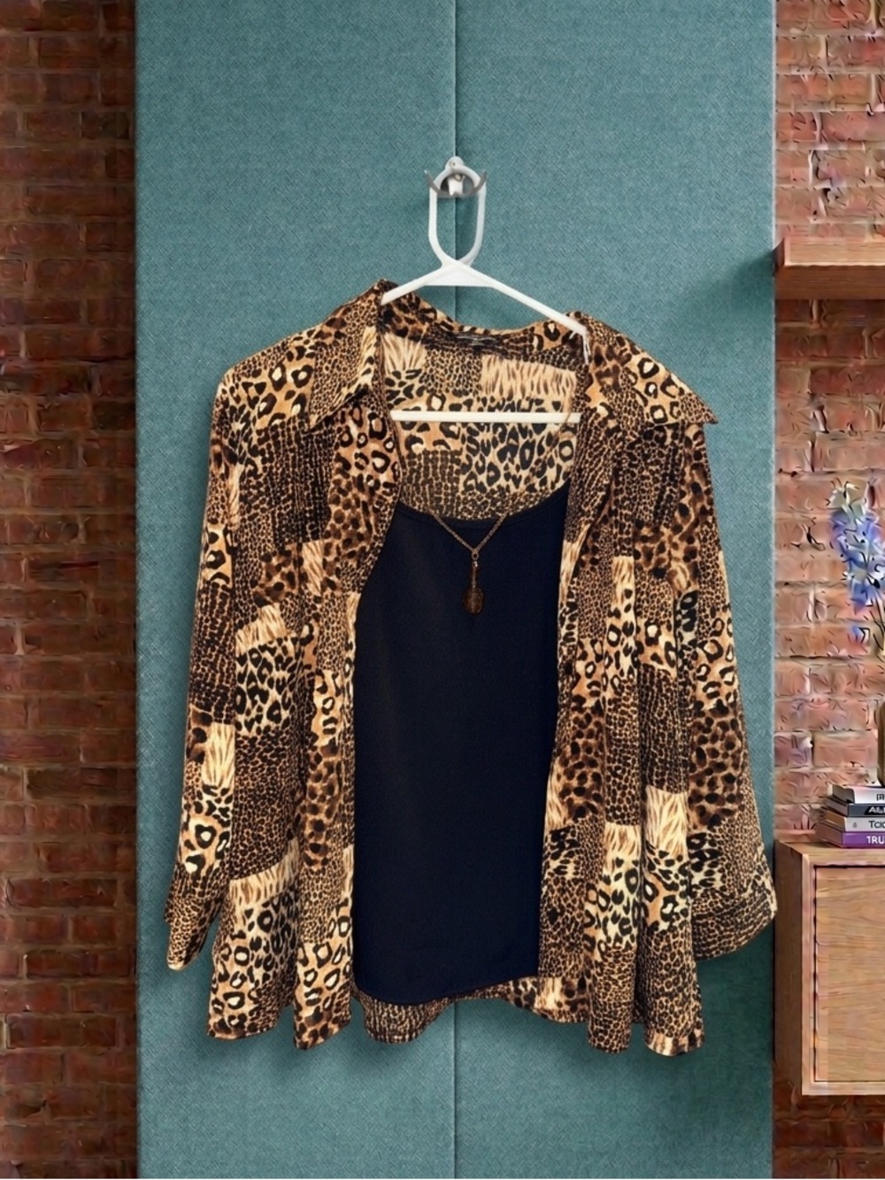 Notations Black Tank with Leopard Print Open Blouse